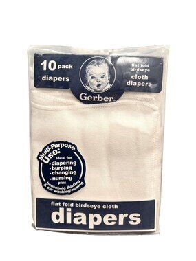 Gerber 10 Pack Flat Fold Birdseye Cloth Fabric Diapers 24" x 27" Brand New